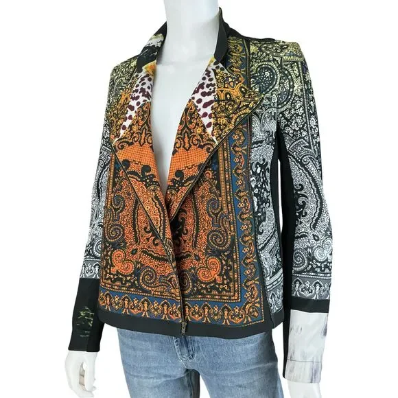 Clover Canyon Moto Jacket Size S Multicolor Paisley Artwear Neoprene Boho Artsy - Picture 12 of 16